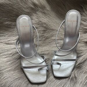 NEW Black suede studio metallic silver heels sandals 36